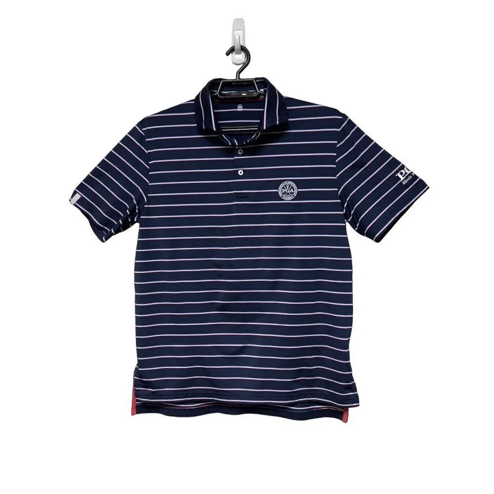 Ralph Lauren RLX PGA Illinois Section Blue Stripe Polo Shirt Men's SIze Medium